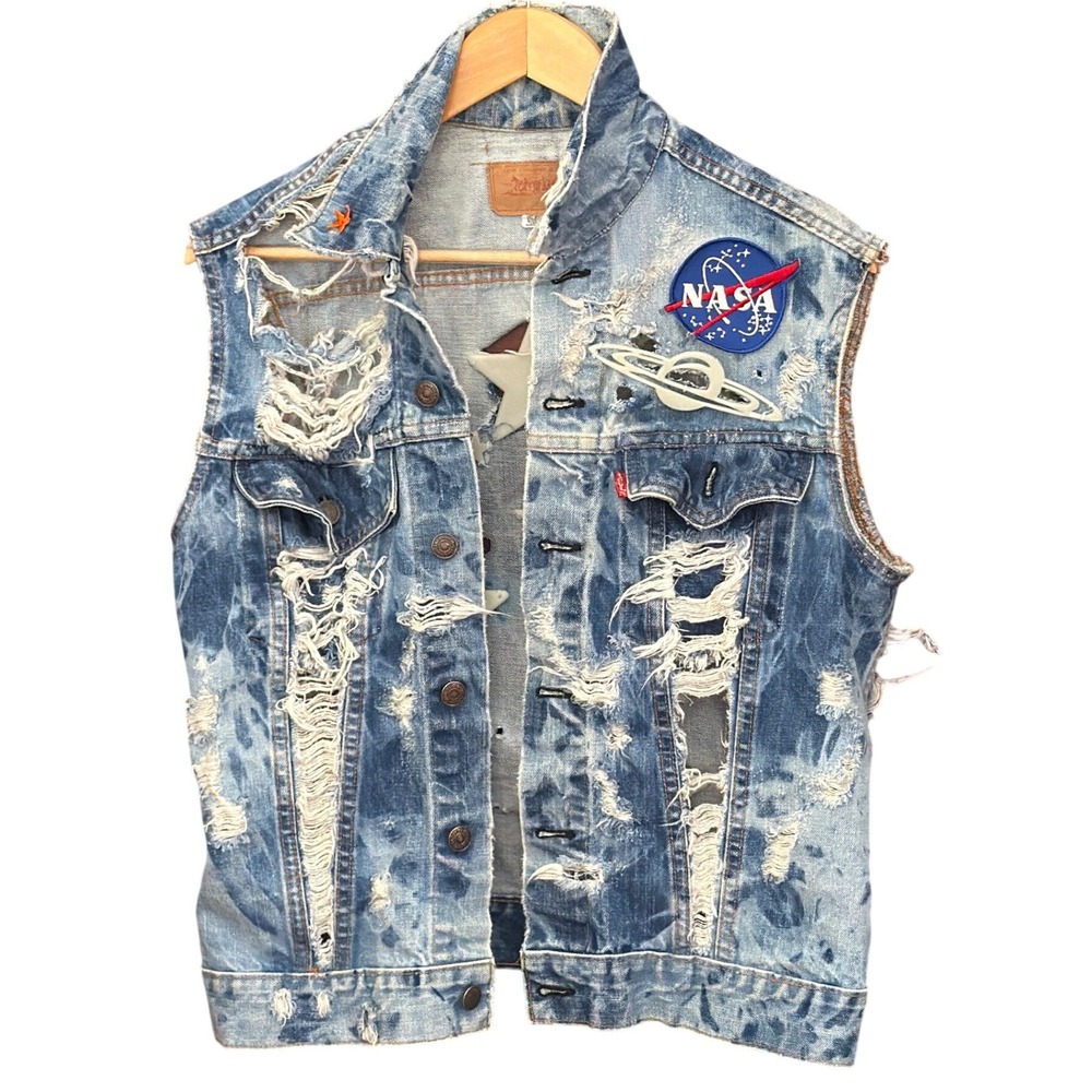 Vintage Levi's Denim Vest NASA Glow in Dark Spacecore Celestial Grunge DIY Punk